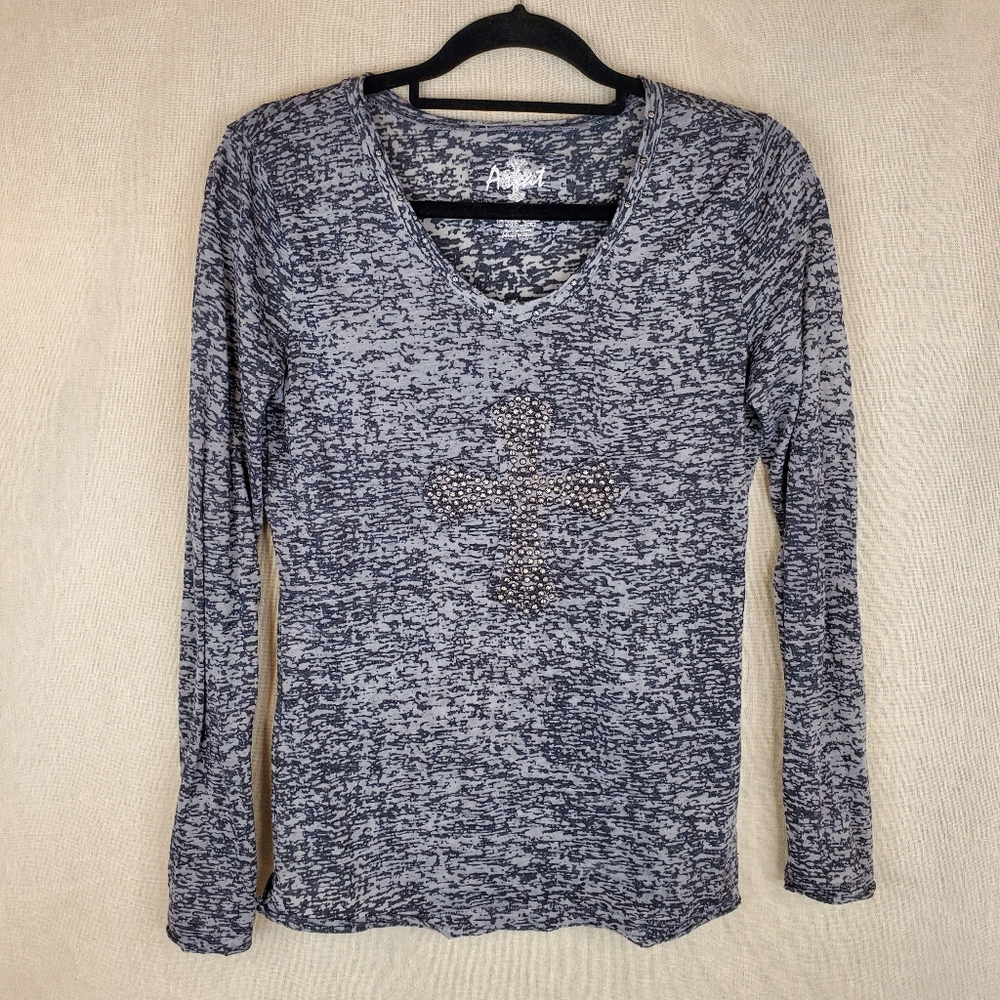 ♡ Ariat Burnout Long Sleeve Crew Neck T-Shirt Size Medium Studded Cross